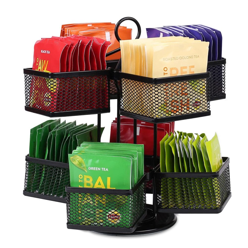 TUWENA Teebox Teebeutelhalter aus Metall,2-Etagen drehbar Teebeutel-Aufbewahrungsbox