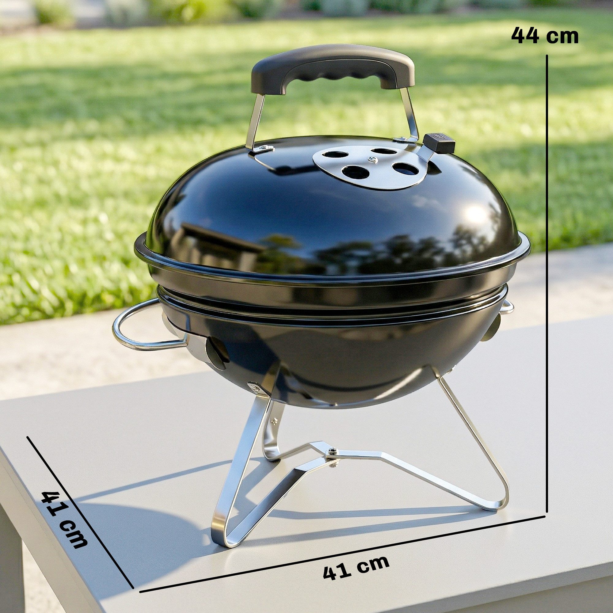 Outsunny Holzkohlegrill mit Deckel Griff verstellbaren Lüftungsschlitzen, Tragbarer Kugelgrill, Kohlegrill, für Barbeque Camping, Terrasse, Garten 41 x 41 x 44 cm Schwarz