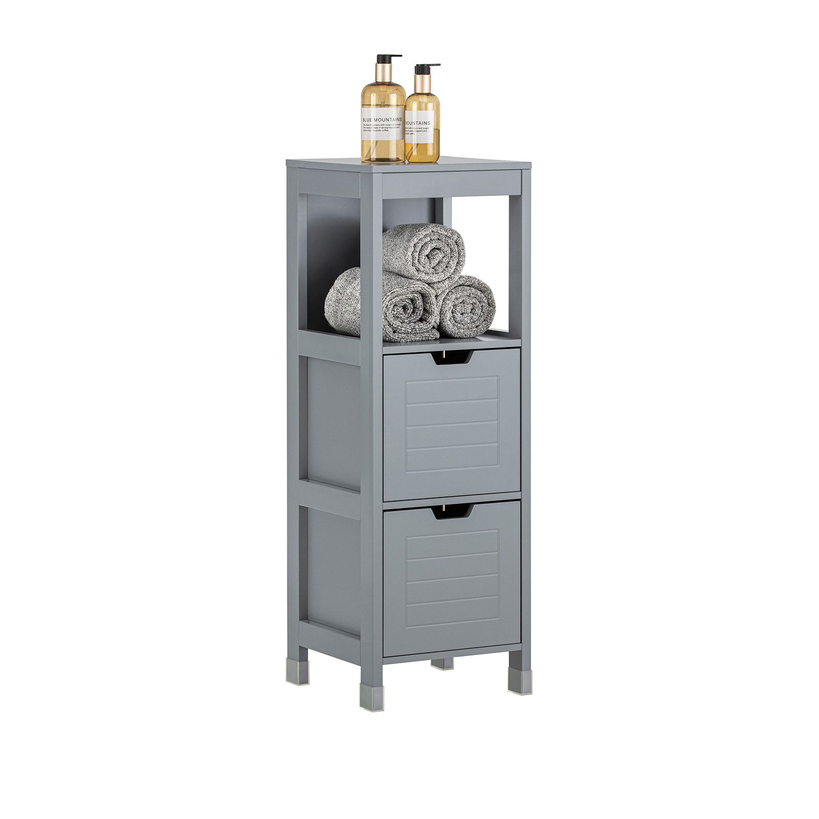 SoBuy Midischrank FRG127, Badezimmerregal mit 2 Körben Badschrank schmal Badregal Badkommode Kommode Badezimmerschrank aus Holz Eckschrank Badezimmer