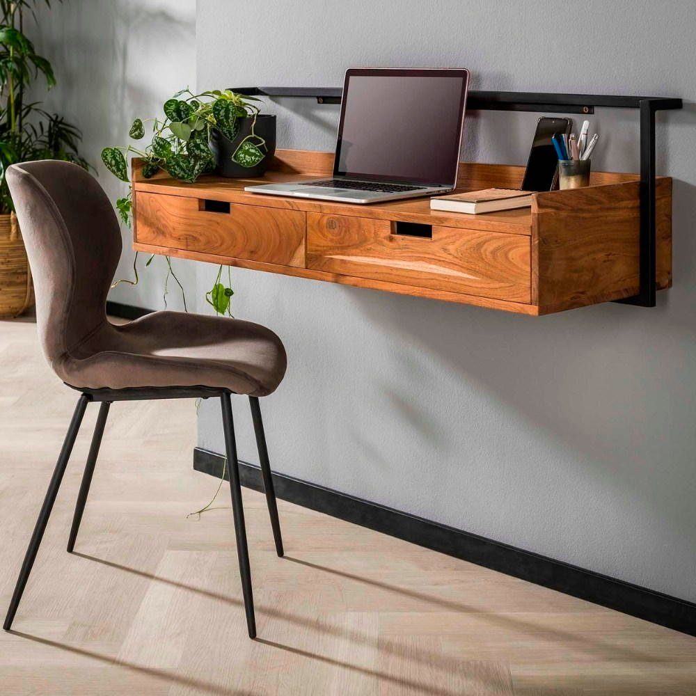 RINGO-Living Schreibtisch Massivholz Schreibtisch Lolei mit 2 Schubladen in Natur-dunkel und, Möbel | Kinderschreibtische