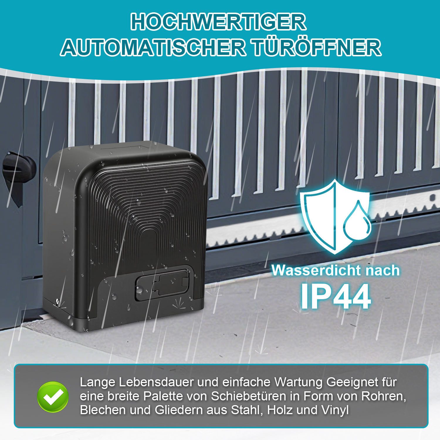 Clanmacy Schiebetorantrieb 370W Torantrieb Toröffner Motor Schiebetor APP Komplett-Set 800kg, mit Gleitschiene, (IP44 wasserdicht, mit 2 Schlüssel und 1 Fernbedienung), Betriebene Türen Eisenwaren