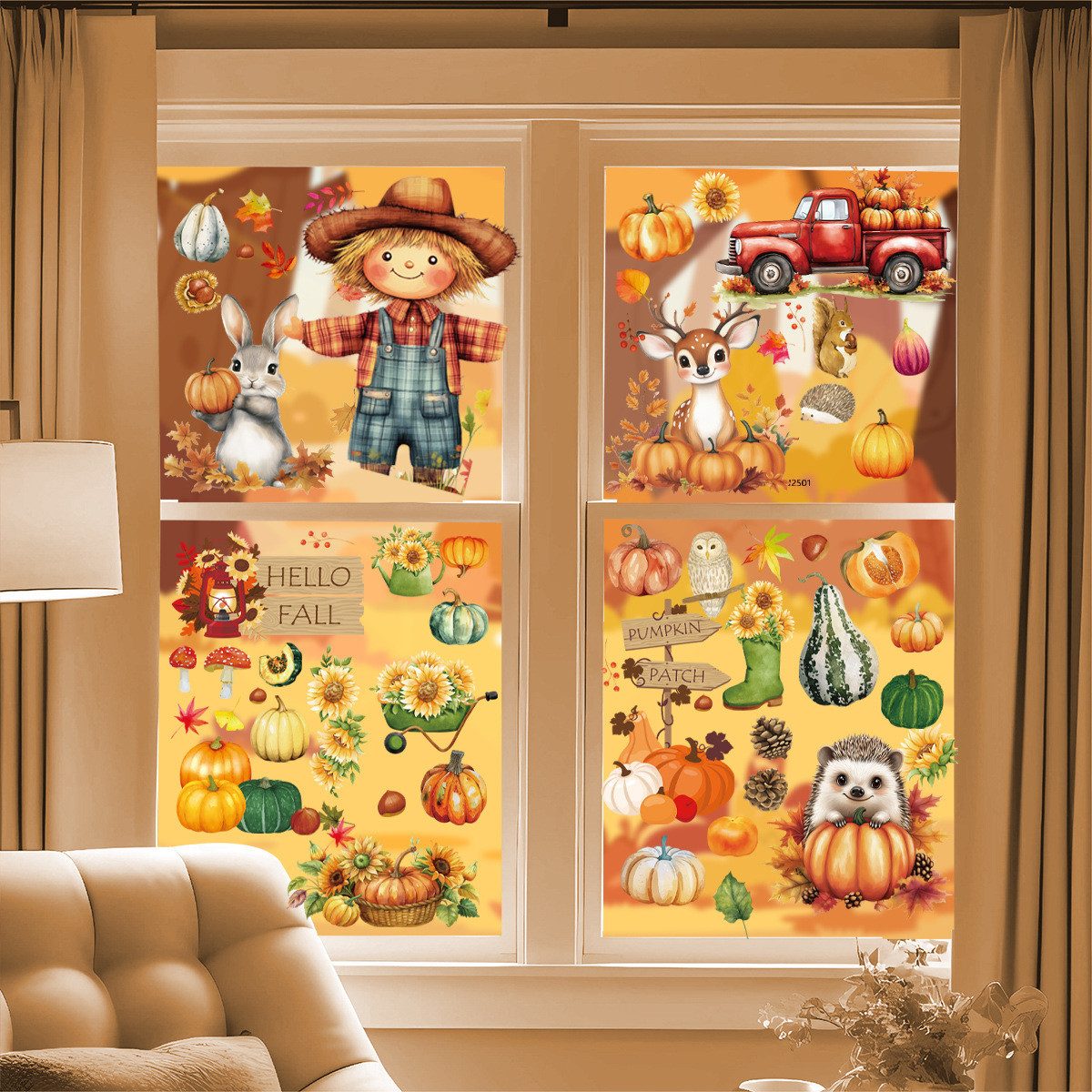 Bomiclss Fensterbild Fensteraufkleber Herbstdeko mit Kürbis & Ahornblatt, selbstklebende Fenstersticker für Thanksgiving & Herbstdekoration