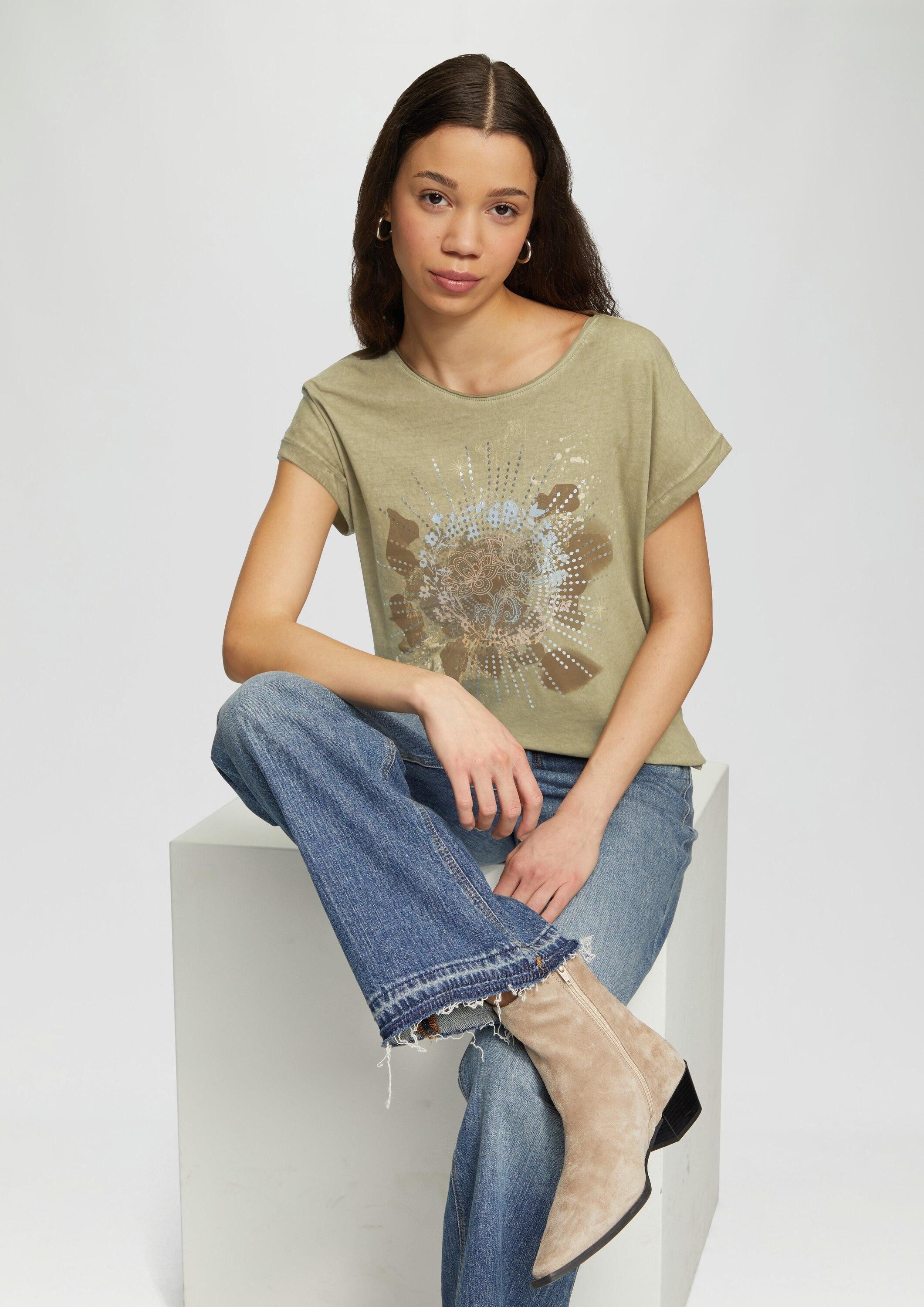 QS Kurzarmshirt T-Shirt Oversize-Shirt in gewaschener Optik mit Frontprint günstig online kaufen