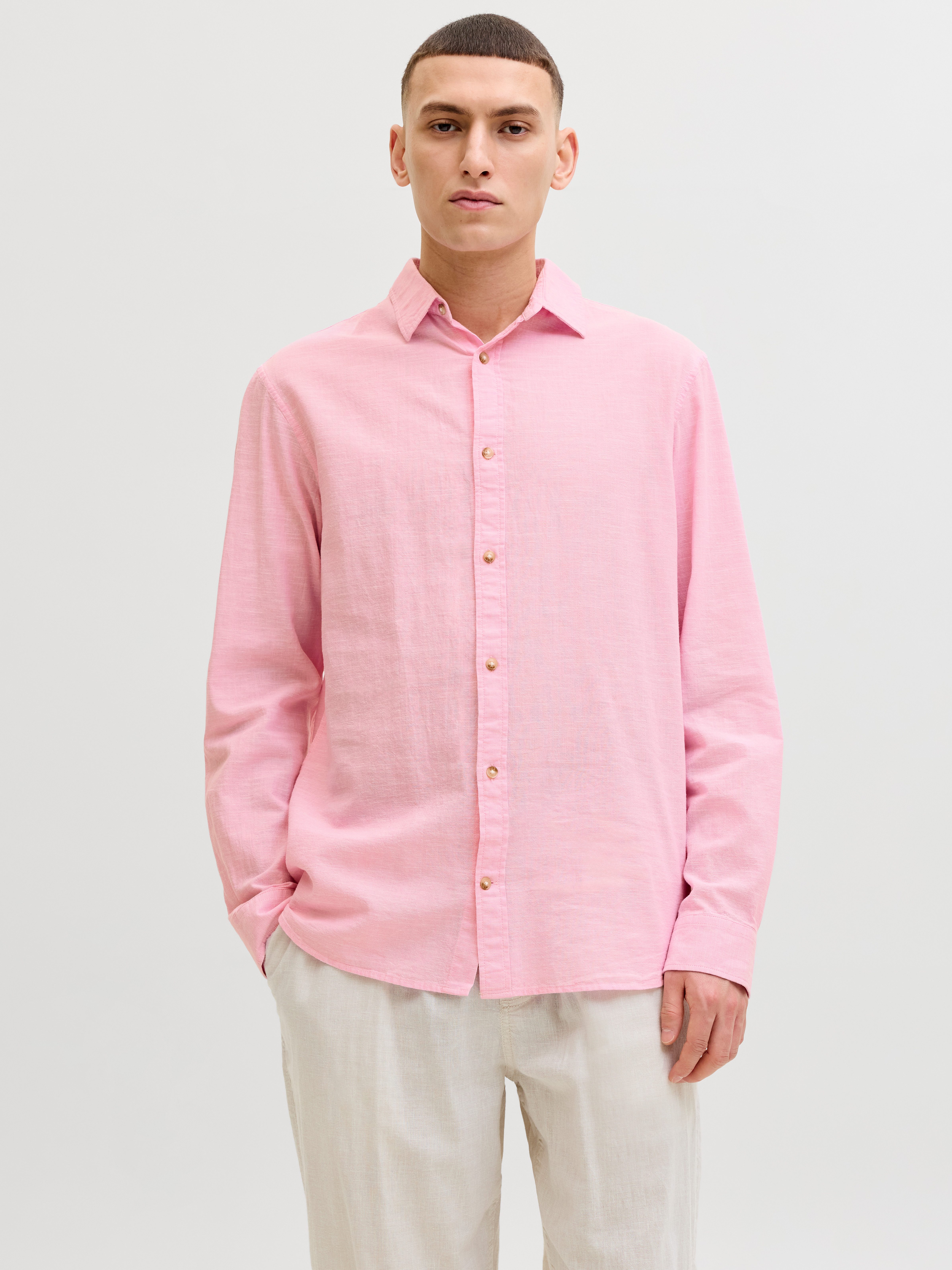 Jack & Jones Langarmhemd JJESUMMER LINEN BLEND SHIRT L/S SN Baumwollmischung, regular fit