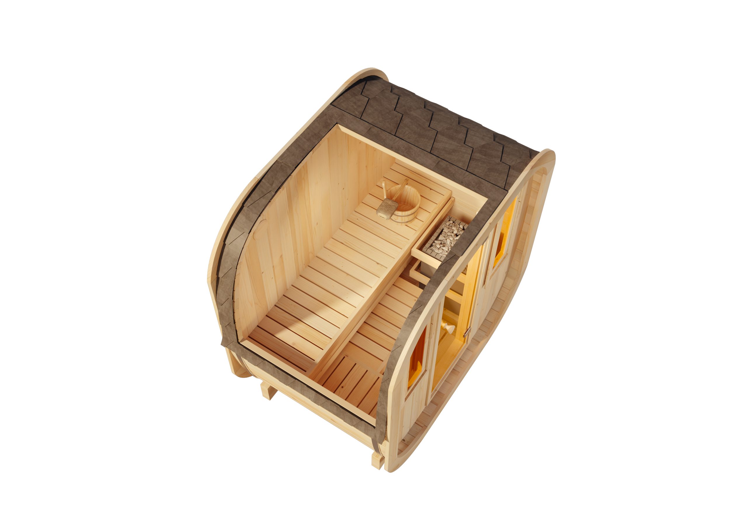 FinnTherm Fasssauna ScandiCube Mini XXS, BxTxH: 210 x 136 x 214 cm, 42 mm, in Naturbelassen Inkl. Fußboden
