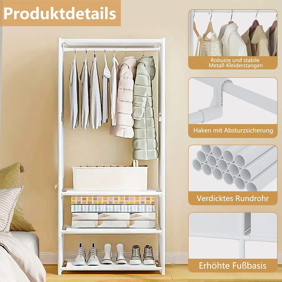 POPOLIC Kleiderständer Freistehender Metall-Garderobe 1-Reihig Vielseitiger günstig online kaufen