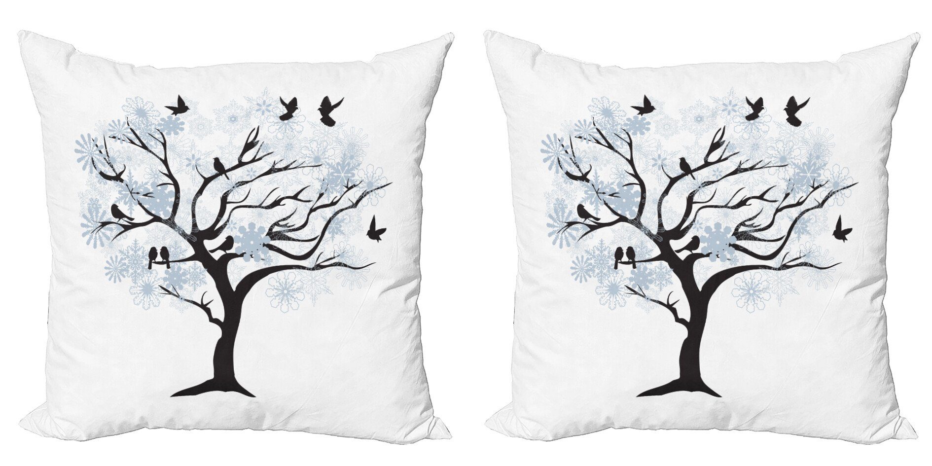 Kissenbezüge Modern Accent Doppelseitiger Digitaldruck, Abakuhaus (2 Stück), Snowy-Bäume Zweige mit Vögeln