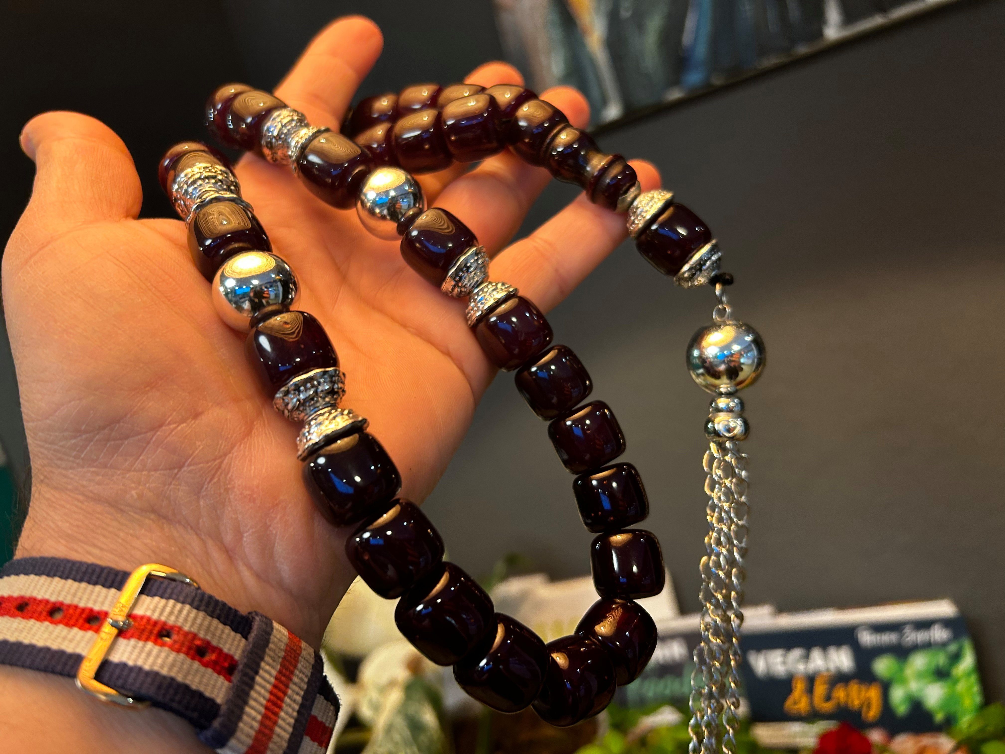 Rosary Tasbeeh Tesbih Gebetskette Amber Prayerbeads TesbihBid Misbaha Faturan (33-tlg) Kettenanhänger