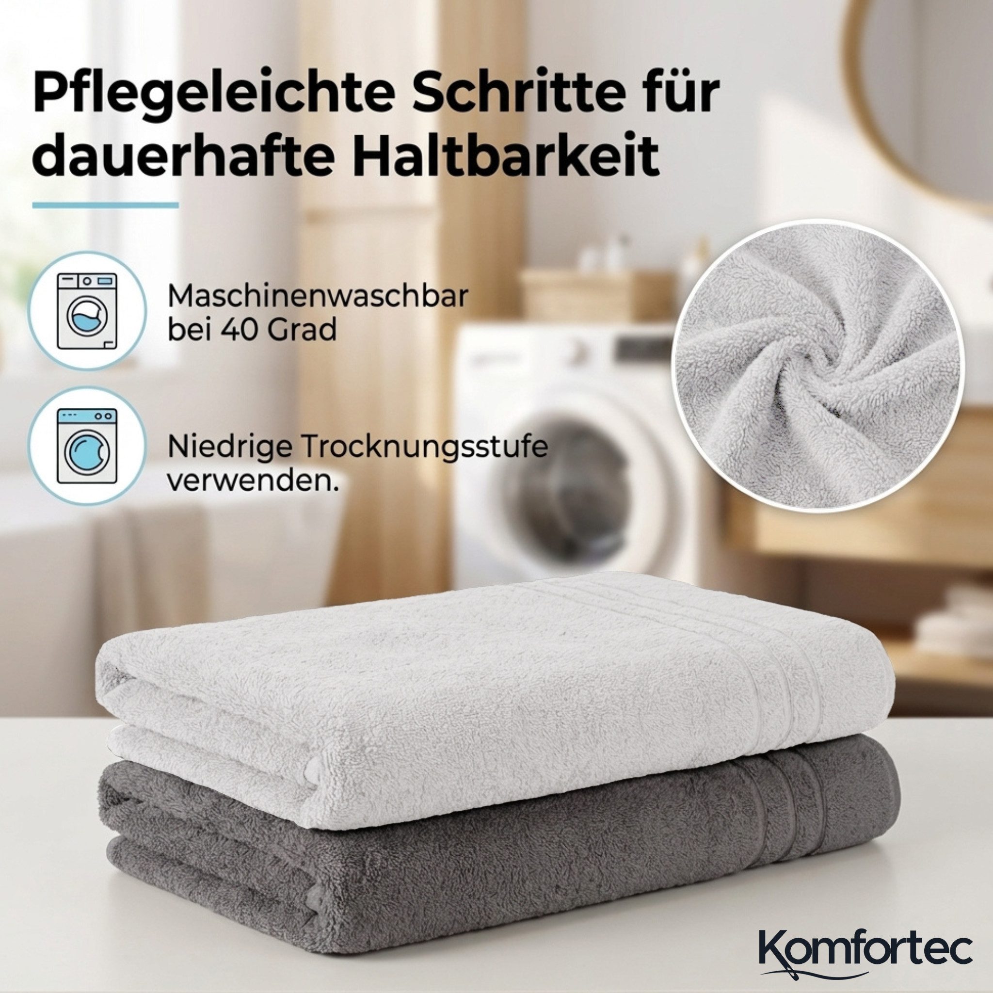 Komfortec Saunatuch Frotte aus 100% Baumwolle, Frottee (Packung, 2-St), 80x200 Saunatücher set XXL, Weich, Schnelltrocknend – Bild 3 von 5