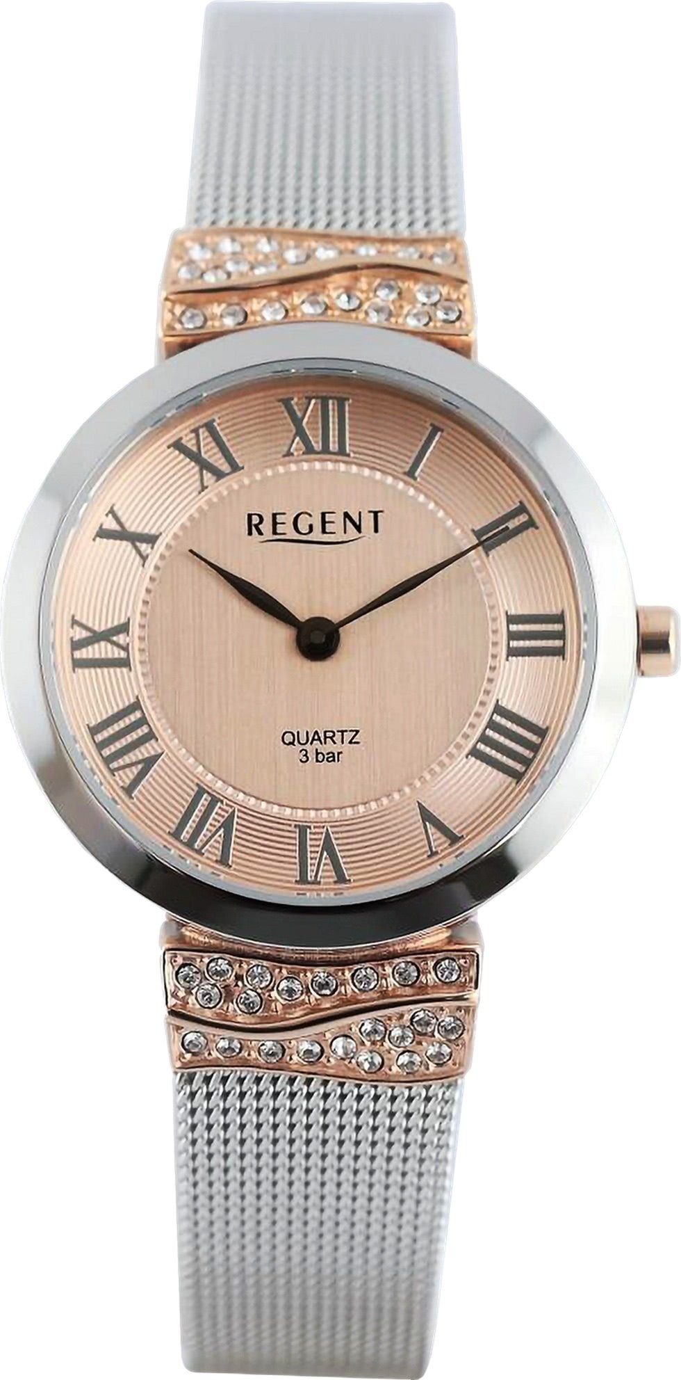 Regent Quarzuhr Regent Damen Armbanduhr Analog, (Analoguhr), Damen Armbanduhr rund, extra groß (ca. 30mm), Metallarmband