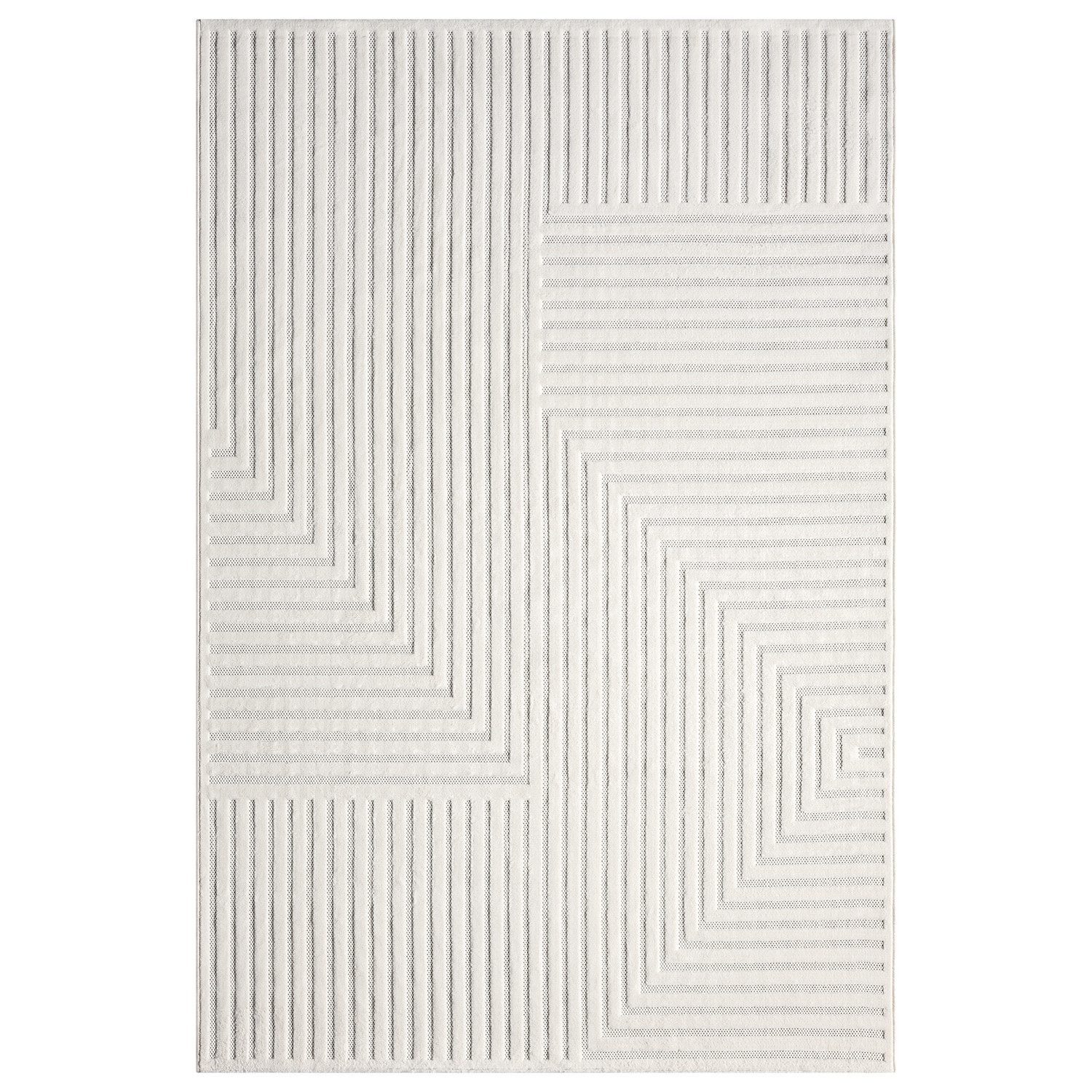 Vimoda Designteppich hoch/tief Motiv, Kurzflor Teppich Creme, Uni, Rund, Höhe: 10 mm, Teppich Boho Design, Wohnzimmer, Schlafzimmer& Küche