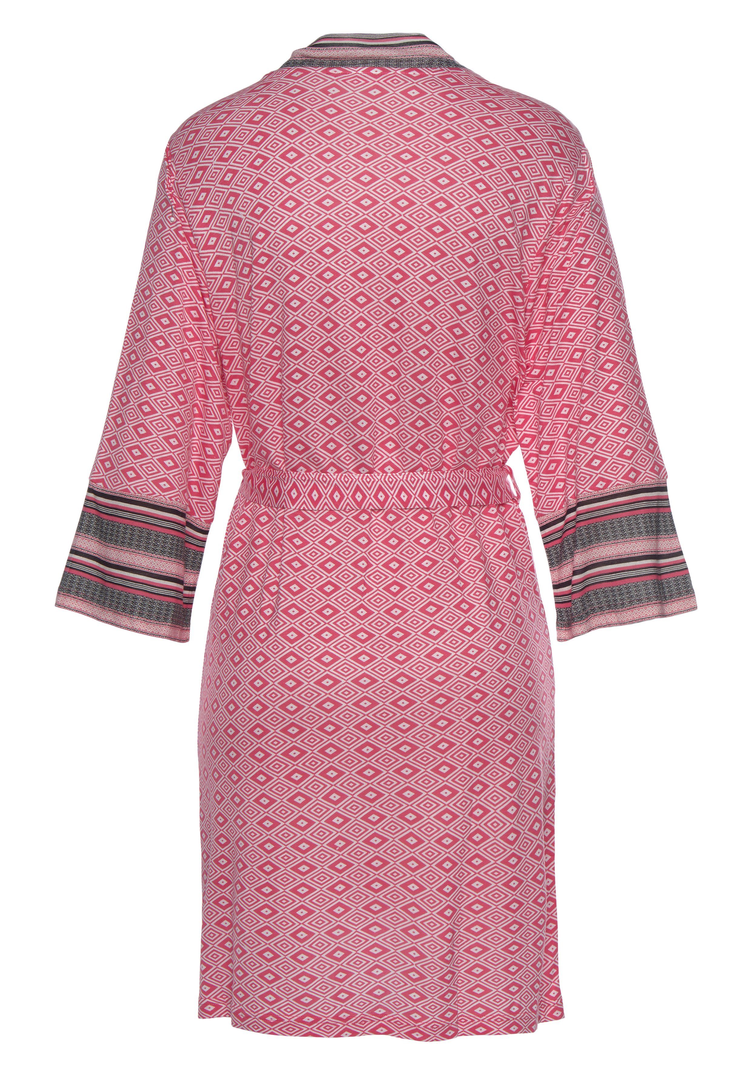 pink Ethno-Design gemustert Dreams in Kurzform, Vivance Kimono-Kragen, Kimono, Single-Jersey, Gürtel, schönem