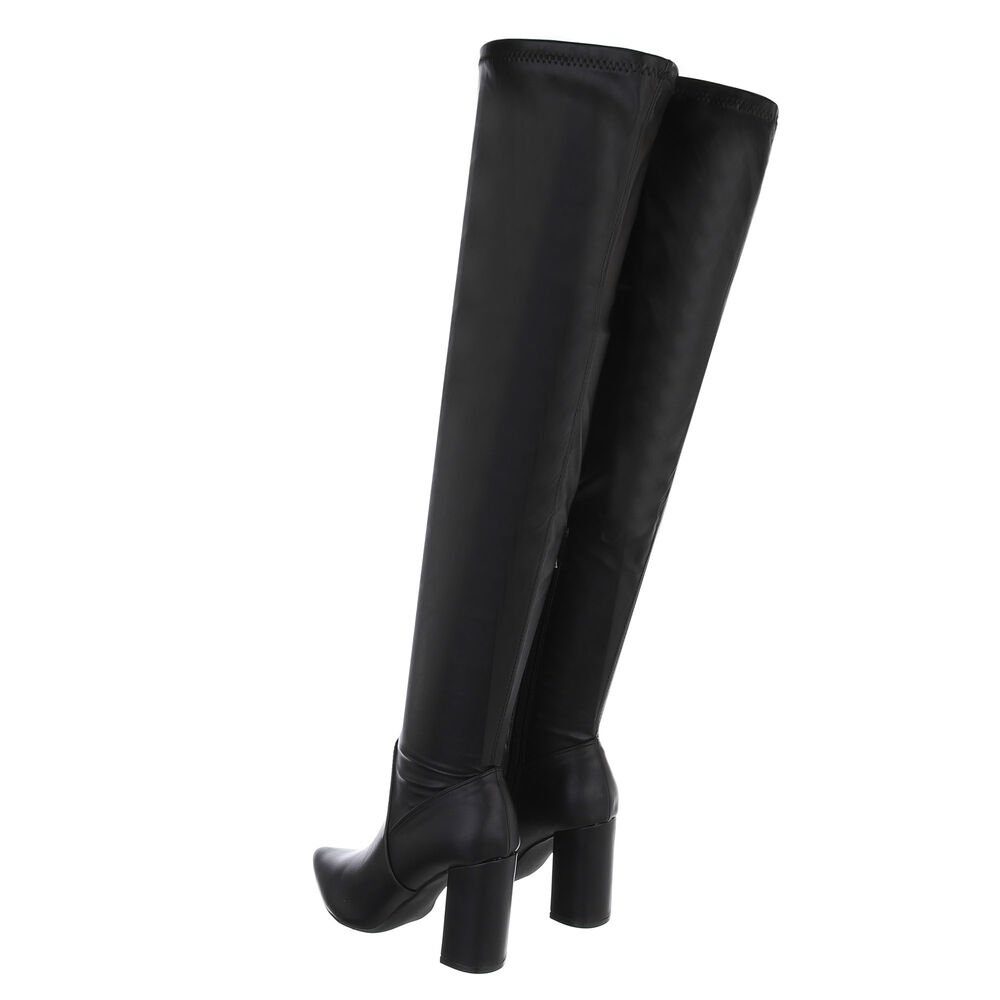 Ital-Design Damen Abendschuhe Party & Clubwear Overkneestiefel (85135626) Blockabsatz High-Heel Stiefel in Schwarz