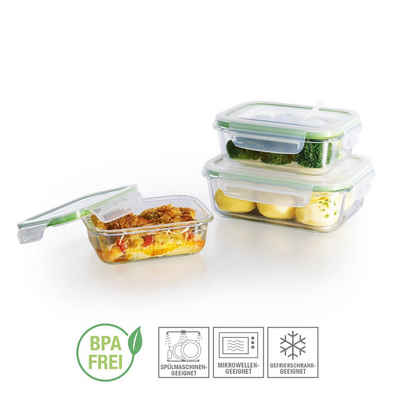 GOURMETmaxx Frischhaltedose Vorratsdosen Lunchbox auslaufsicher, Glas, (3er Set, 6-tlg), geeignet für Backofen, Mikrowelle, Gefrierschrank, Spülmaschine