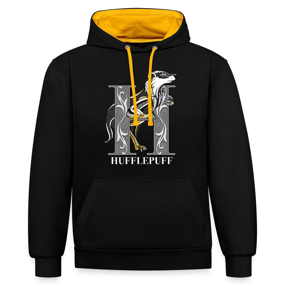 Spreadshirt Hoodie Harry Potter Hufflepuff Gold monochrom Unisex Kontrast Hoodie (1-tlg)