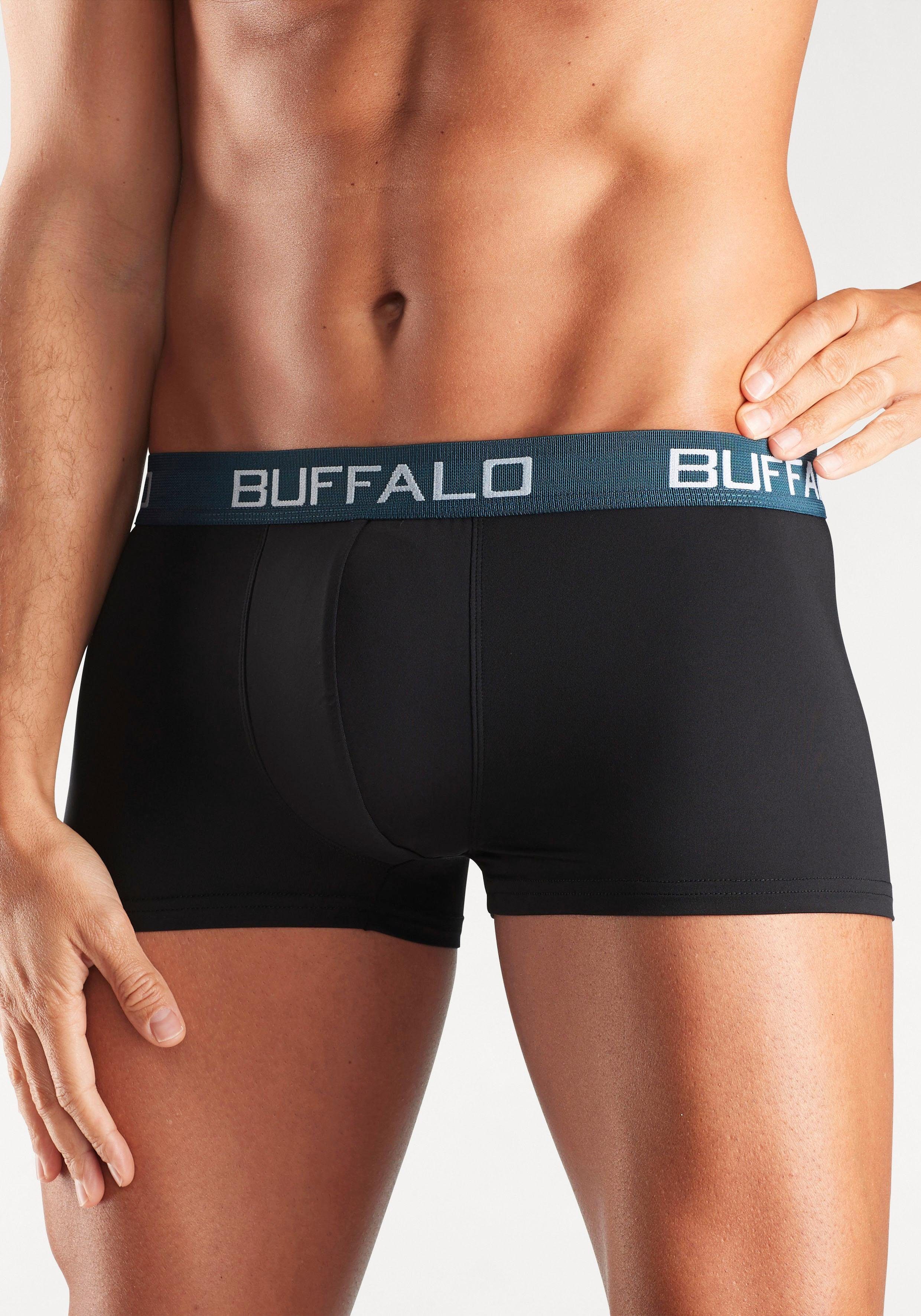 Boxershorts mit 4-St) Hipster-Form schwarz Buffalo (Packung, Kontrastbund in
