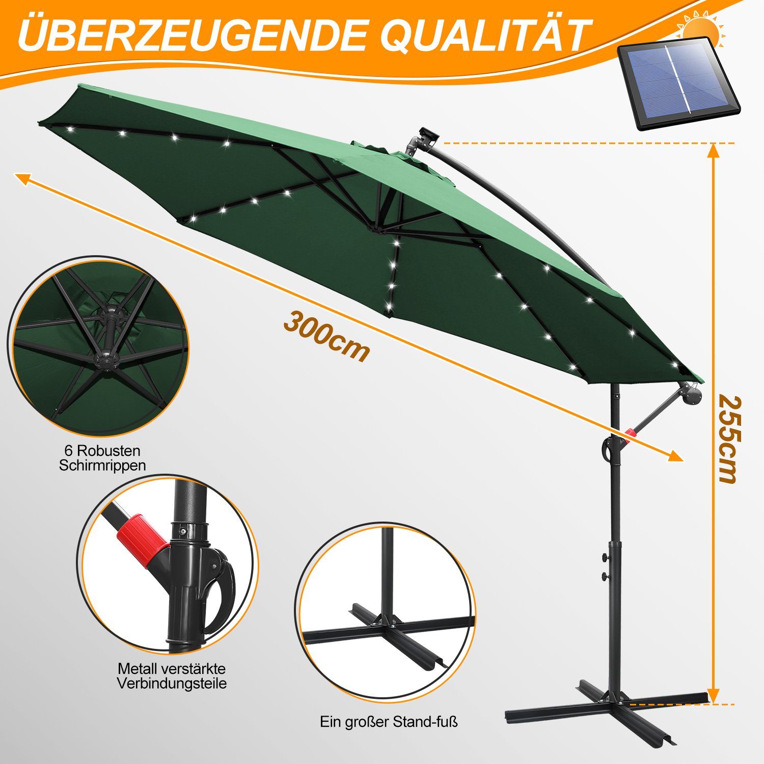 Clanmacy Sonnenschirm Sonnenschirm Ampelschirm,UV-Schutz,Eisen mit Ständer, günstig online kaufen