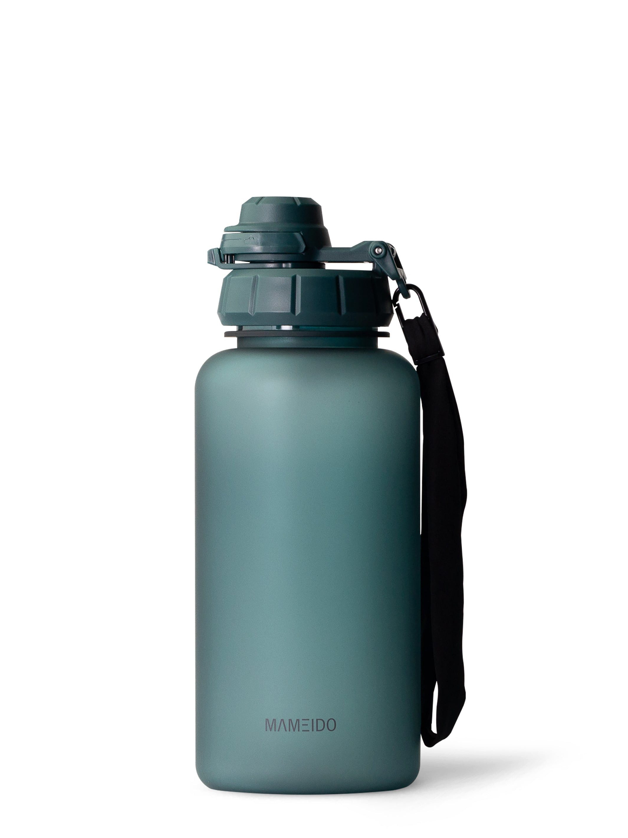 MAMEIDO Trinkflasche, mit 2-in-1 Deckel, Zeitmarkierung, Handschlaufe in 0,5l, 1l, 1,5l & 2l