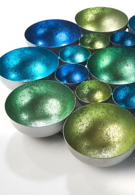 Kobolo Kerzenhalter Kerzenteller BUBBLE für Teelichter blau grün D40cm (Metall)