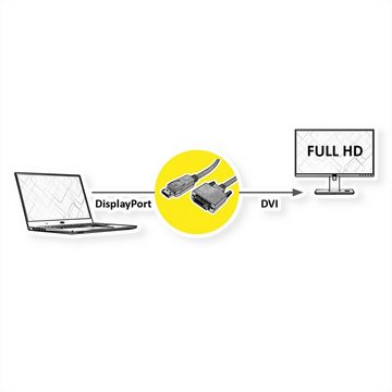 ROLINE DisplayPort Kabel DP ST - DVI ST Audio- & Video-Kabel, DisplayPort Männlich (Stecker), DVI-D 24+1, Dual-Link Männlich (Stecker) (100.0 cm)