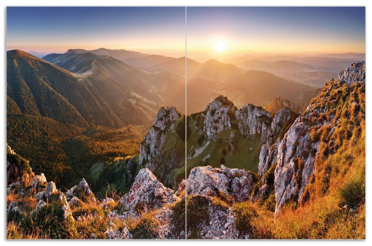 Noppen), tlg., Slowakei, verschiedene Größen der Berglandschaft mit Wallario ESG-Sicherheitsglas, Sonnenuntergang (Glasplatte, in 5mm 1 inkl. Herd-Abdeckplatte