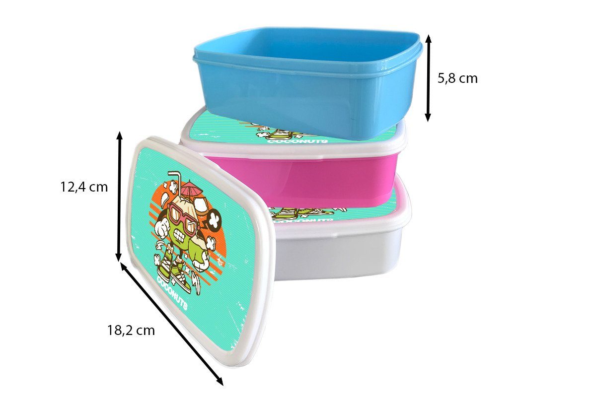 MuchoWow Lunchbox Kokosnuss - Gläser Retro, Kinder und (2-tlg), Jungs für für Brotdose, - Brotbox und Erwachsene, Kunststoff, weiß Mädchen