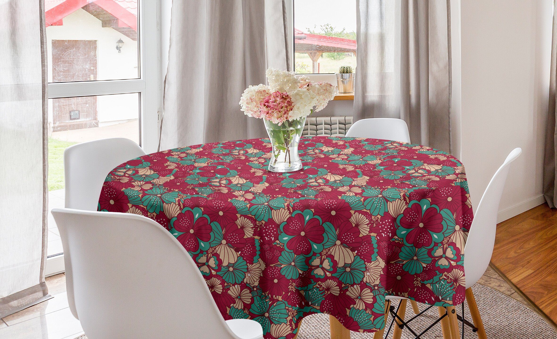 Tischdecke Blumen Kreis Tischdecke Dekoration, Abakuhaus Abdeckung für Esszimmer Küche Folklore-Blumen