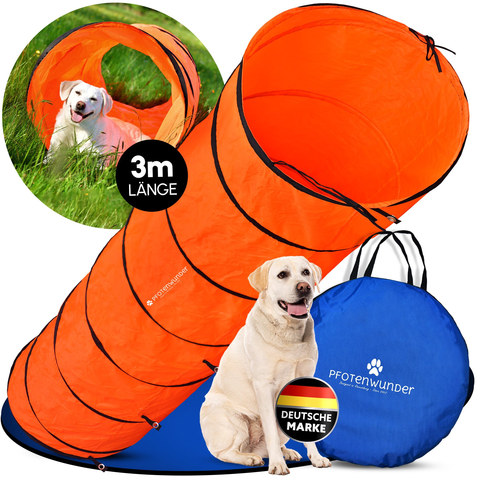 PfotenWunder Agility-Tunnel 3,00-m XXL-Agility Tunnel, Agility Profi-Set Hunde Groß
