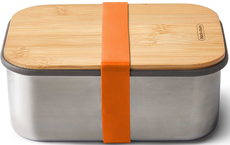 orange Silikonteiler Lunchbox, Silikon, inklusive Edelstahl, mit 1250 ml, 2 (4-tlg), Bambus, black+blum Fächern