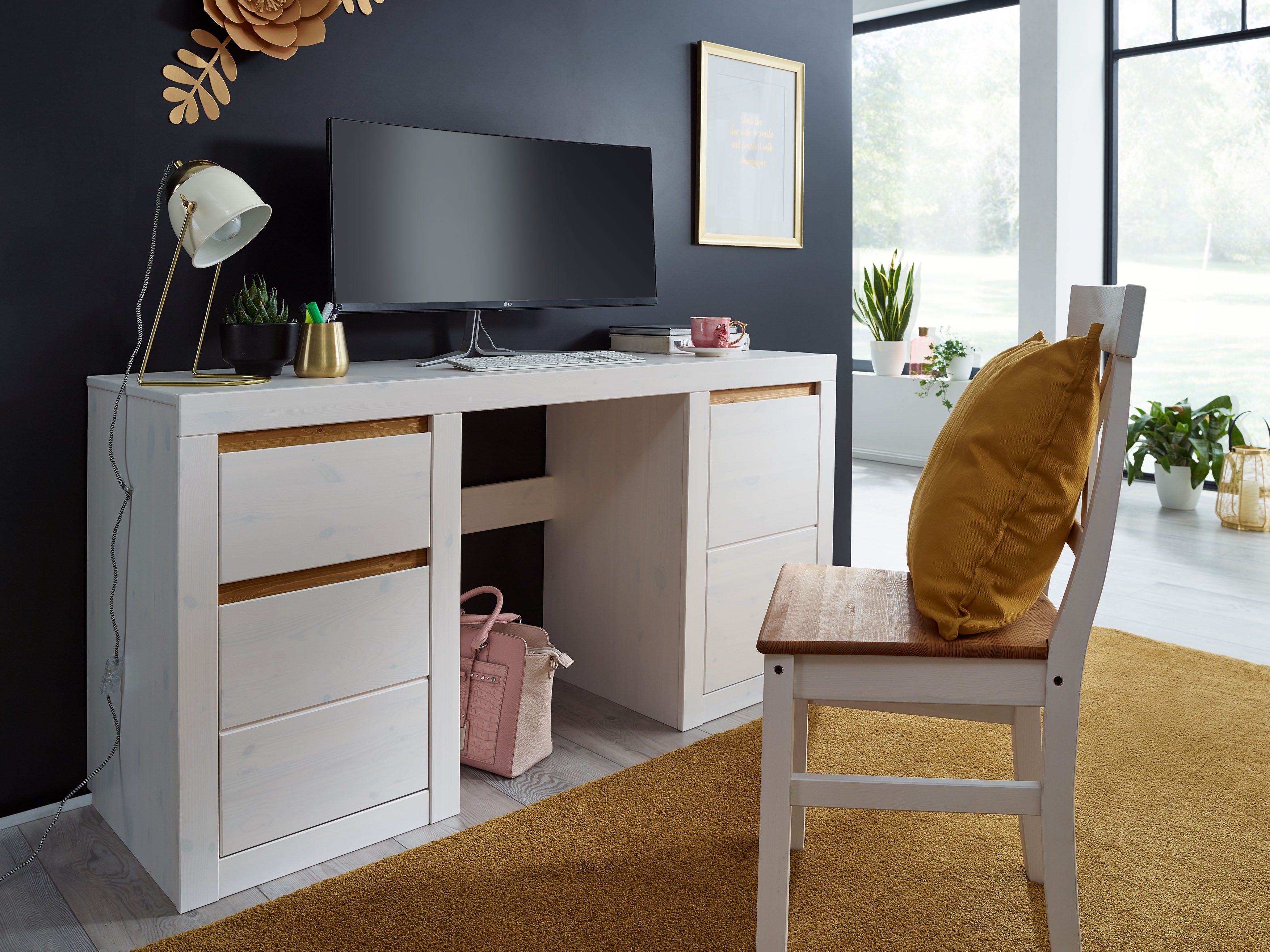 Woodroom Schreibtisch Weimar (Kiefer massiv, 155x75x50 günstig online kaufen