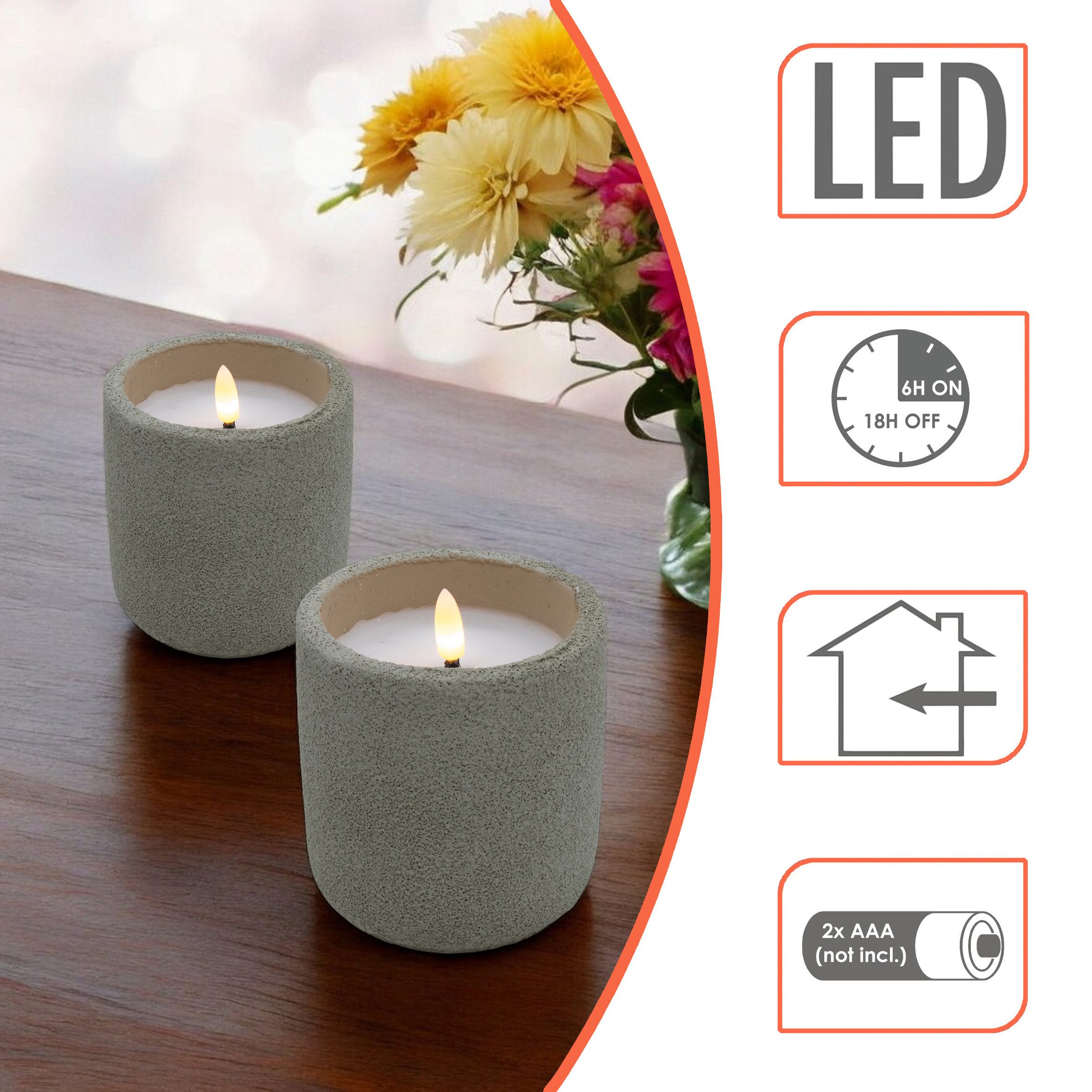 Spetebo LED-Kerze Keramik 10 x 9 cm - 2er Set - Künstliche Kerze (Anzahl, 1-tlg., Stück), mit Timer Funktion