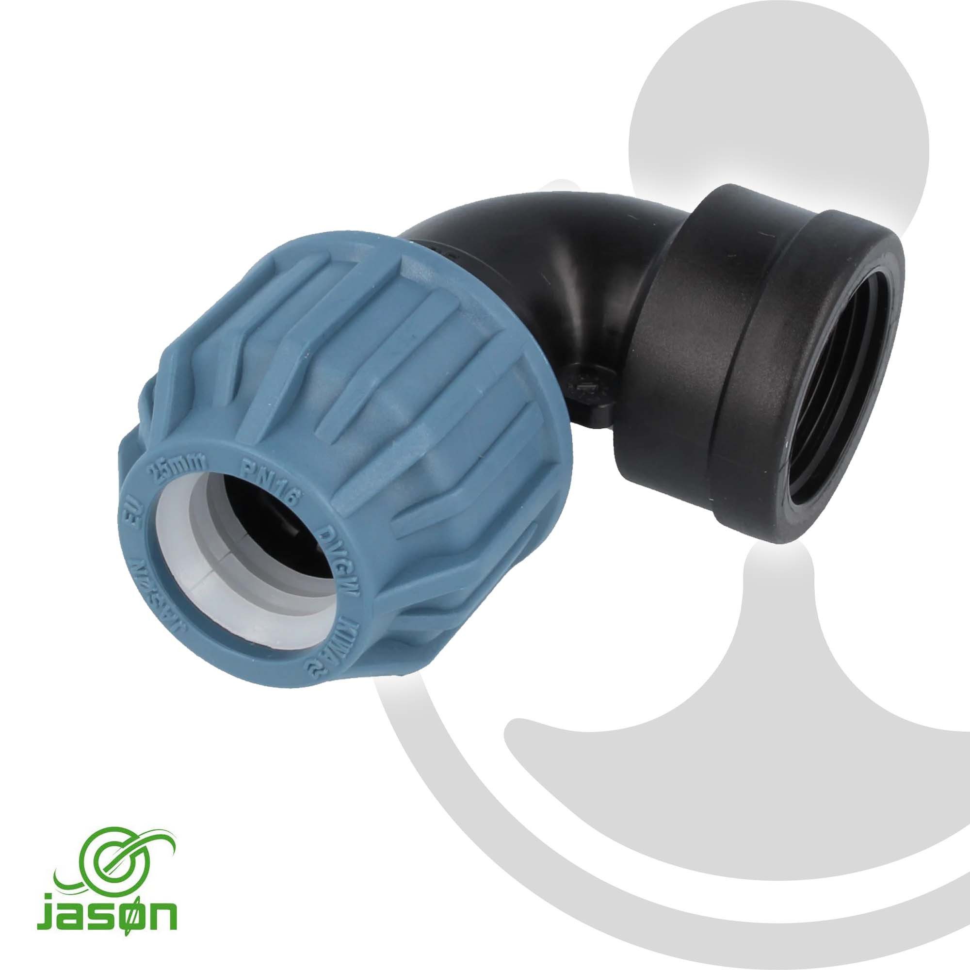 Mega Group Rohrverbinder PP-Klemmverbinder 90° Winkel mit IG - für PE-Rohr - DVGW zugelassen