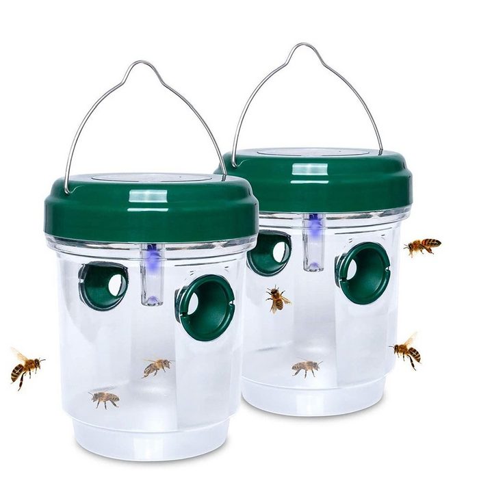 GelldG Bienenkiste Wespenfalle: 2er-Set ungiftig Solar-LED-Insektenfalle