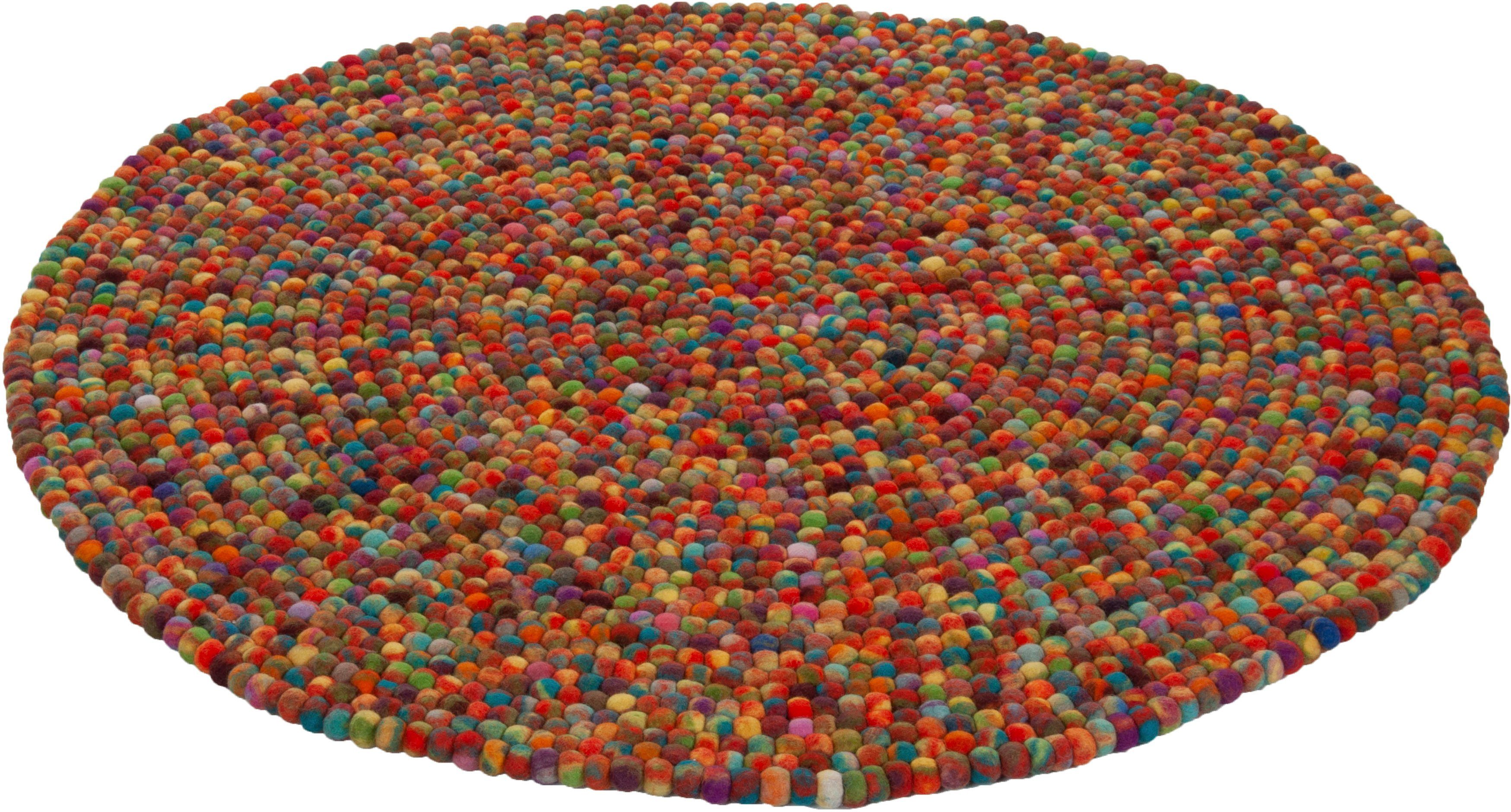 THEKO Wollteppich Felty 2.2, rund, Höhe: 22 mm, Filzkugel-Teppich, reine Wolle, handgefertigt