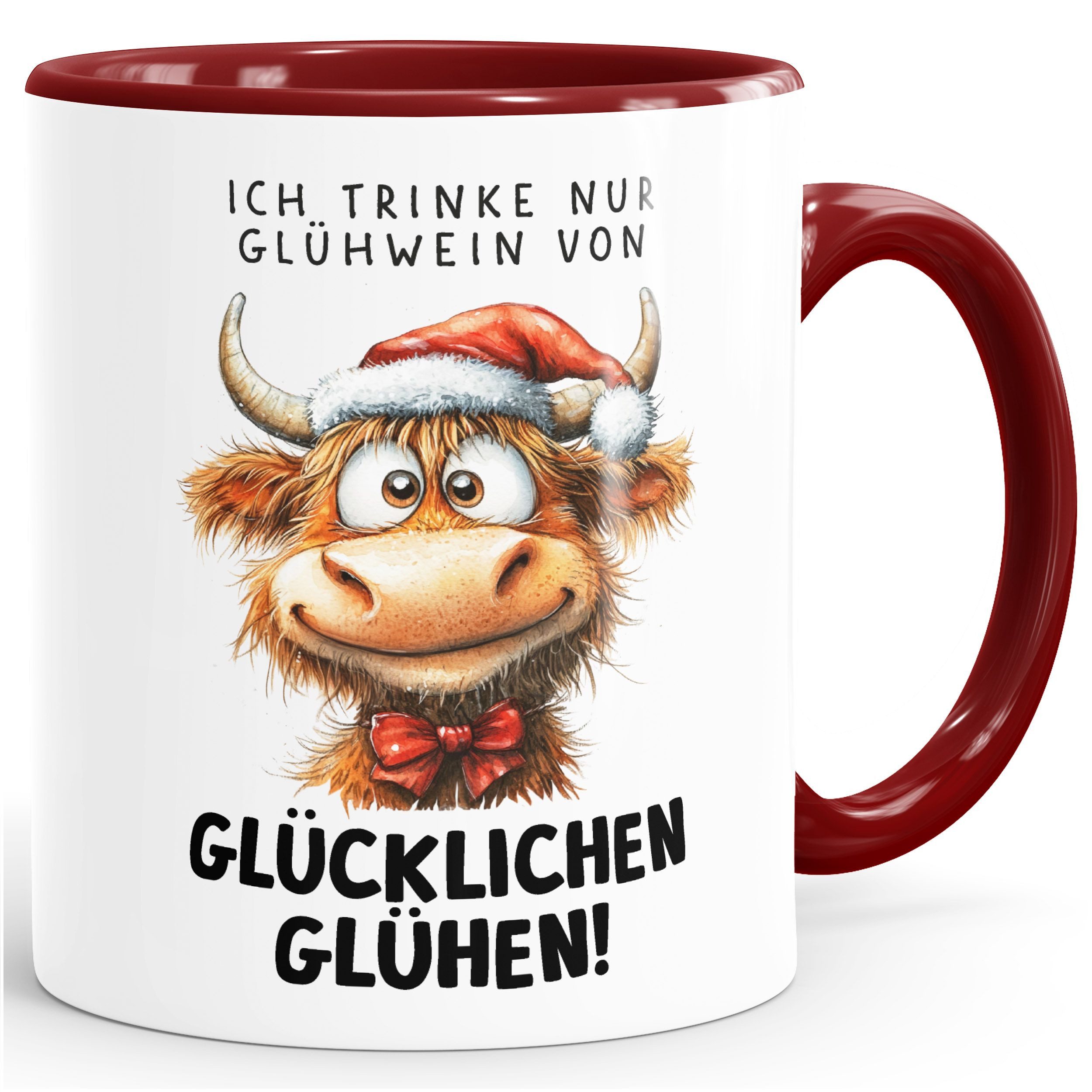 Tasse Weihnachtstasse mit Kuh Motiv Spruch Keramikbecher für