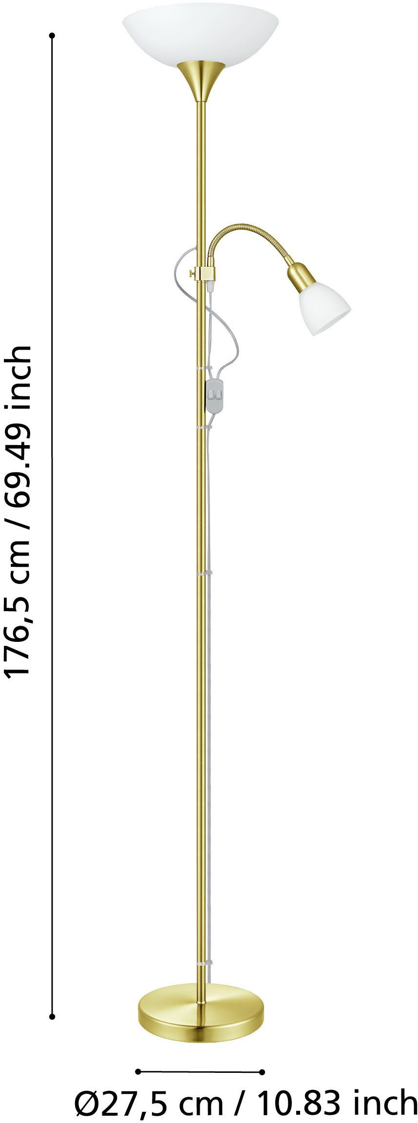 EGLO Stehlampe UP 2 Stehlampe - Stahl - E27,E14 - 1X60W,1X18W - IP20, Ein-/Ausschalter, Lesearm, ohne Leuchtmittel, Standleuchte, Leselampe, Wohzimmer, Schlafzi – Bild 5 von 5
