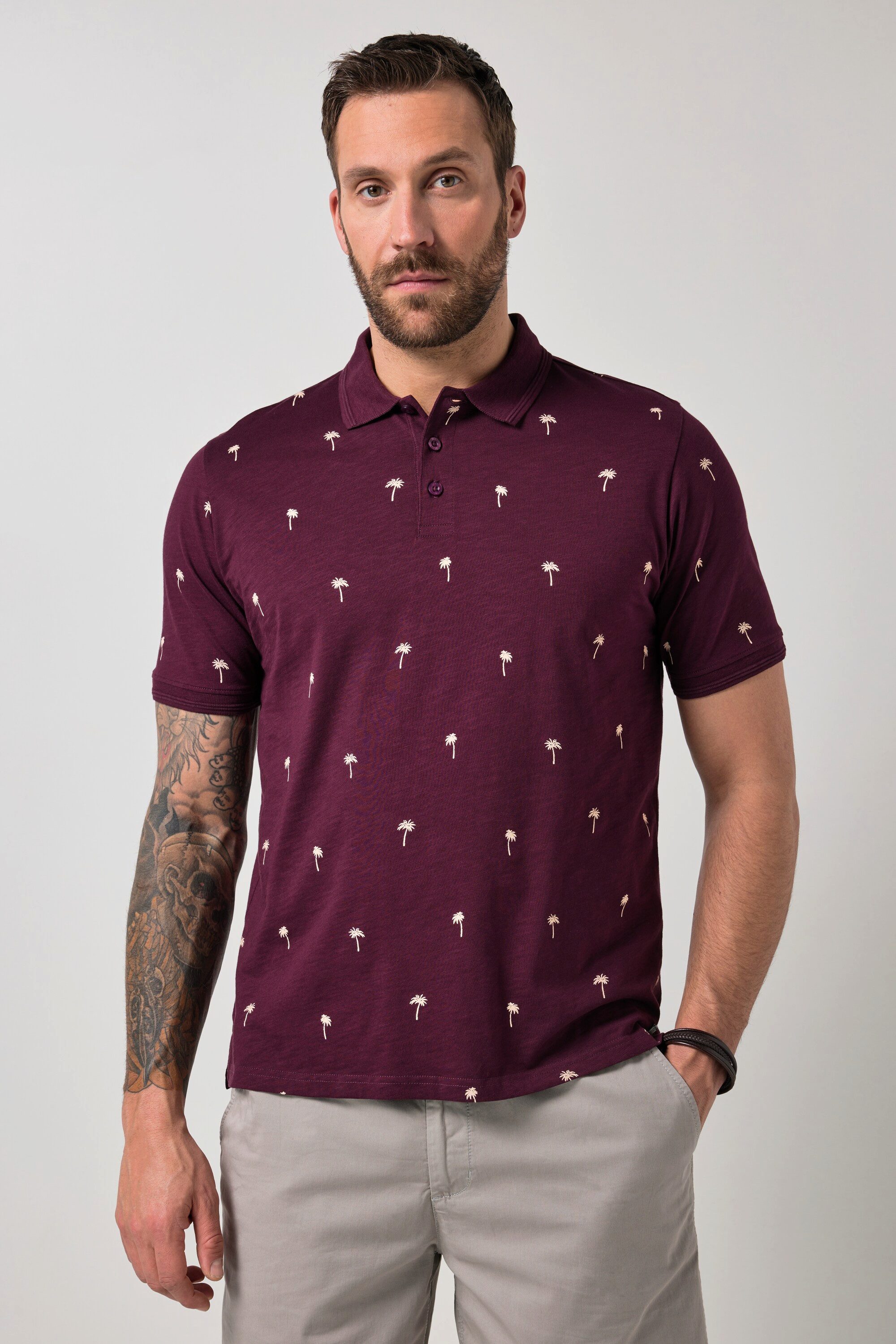 JP1880 Poloshirt Poloshirt Halbarm Palmenprint bis 8 XL
