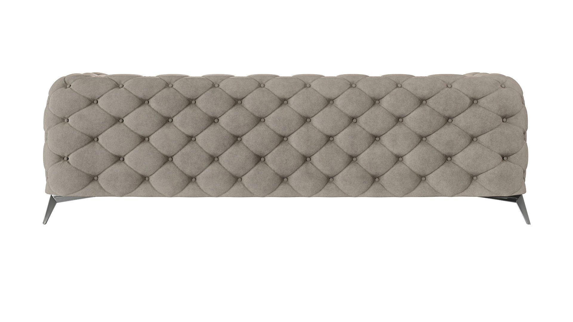 Sofa Wellenfederung mit Silber Kalina mit Metall 3-Sitzer S-Style Creme Dunkle Chesterfield Möbel Füßen,