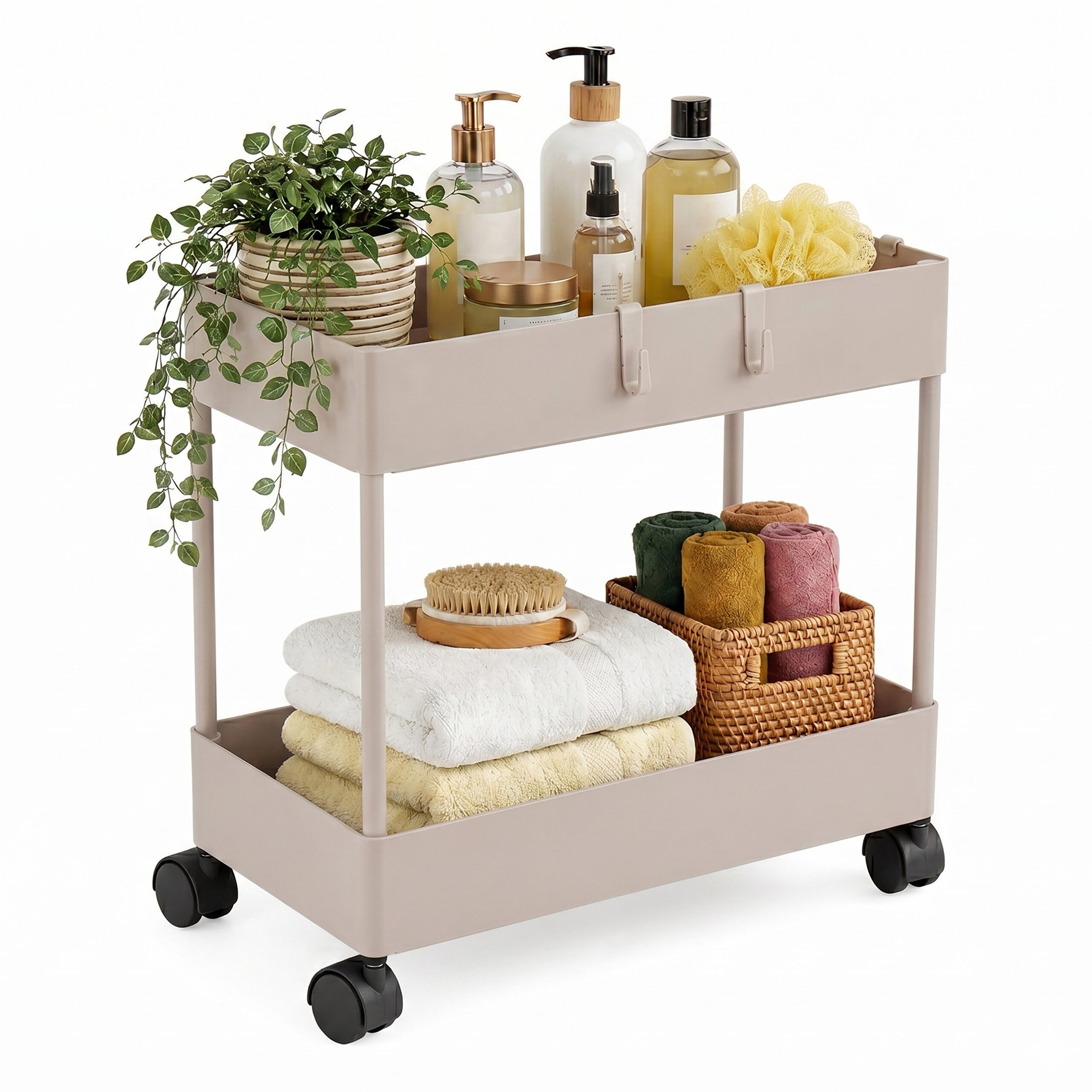 relaxdays Rollwagen mit 2 Ebenen, Beige