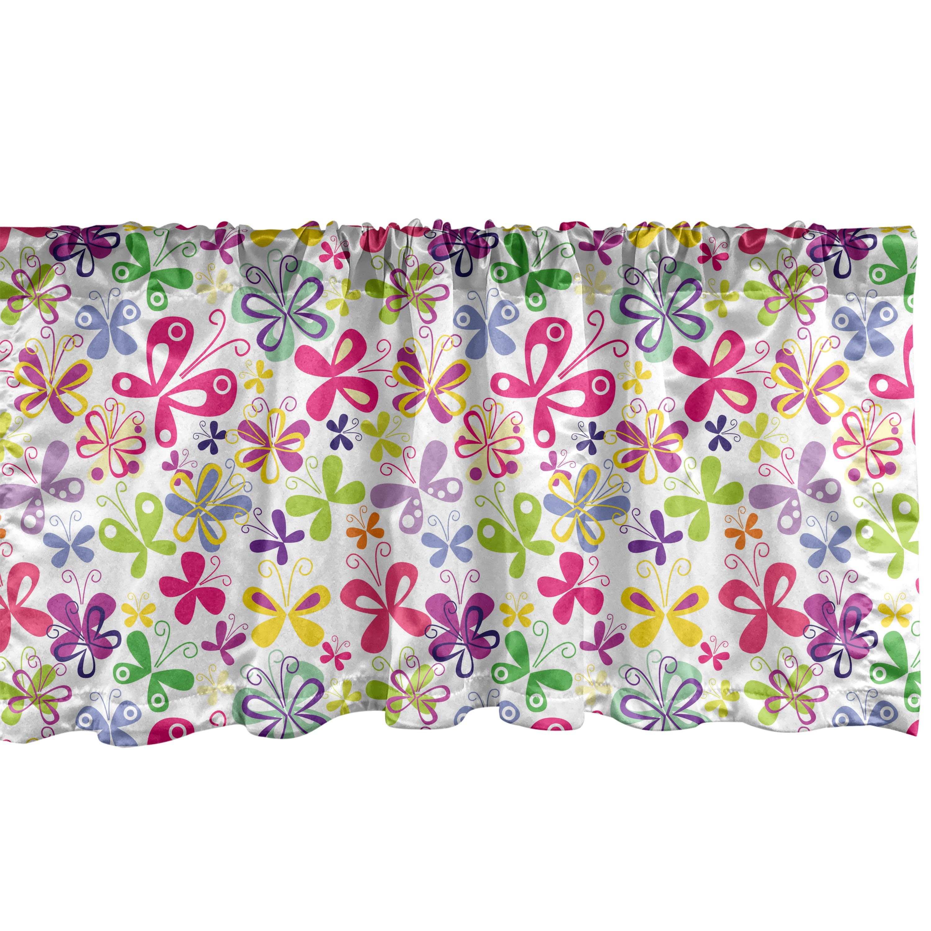 Scheibengardine Vorhang Volant für Küche Schlafzimmer Dekor mit Stangentasche, Abakuhaus, Microfaser, Schmetterling Frühling inspiriert Fauna