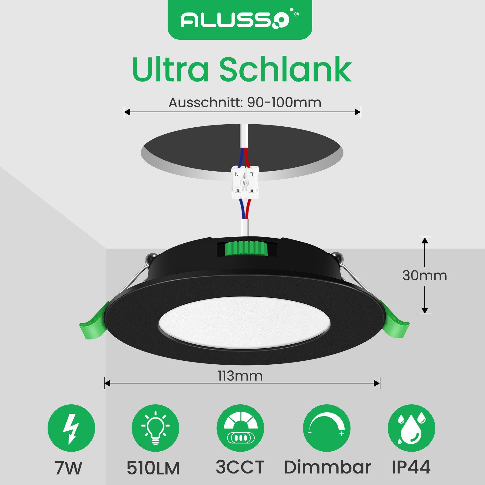 ALUSSO LED Einbaustrahler 6er-Set, Decken Leuchte, Flach Strahler für Bad, günstig online kaufen