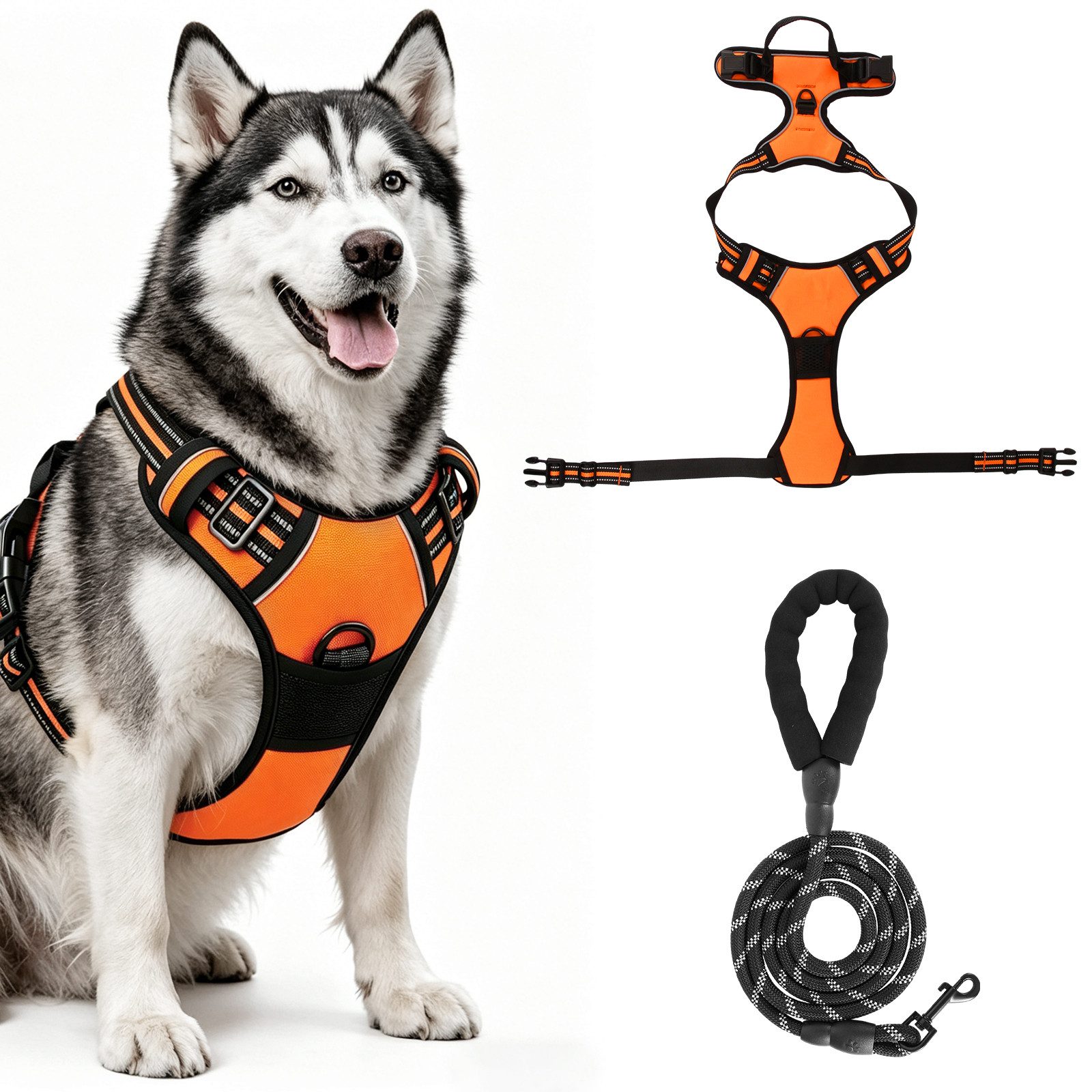 BlingBin Hunde-Geschirr Antizug Hundegeschirr mit Leine, Anti Zieh Geschirr für Hunde, Nylon und Polyester, Atmungsaktives und Reflektierendes Brustgeschirr für Mittelgroße Hunde