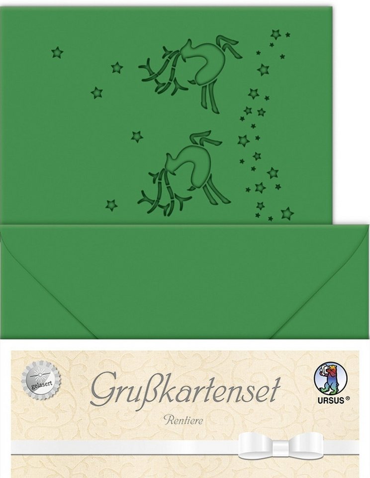 Thumbnail - Ursus - Ludwig Bähr Designpapier Doppelkarte A6 gelasert + Kuvert VE=5 Sets Rentier tannengrün