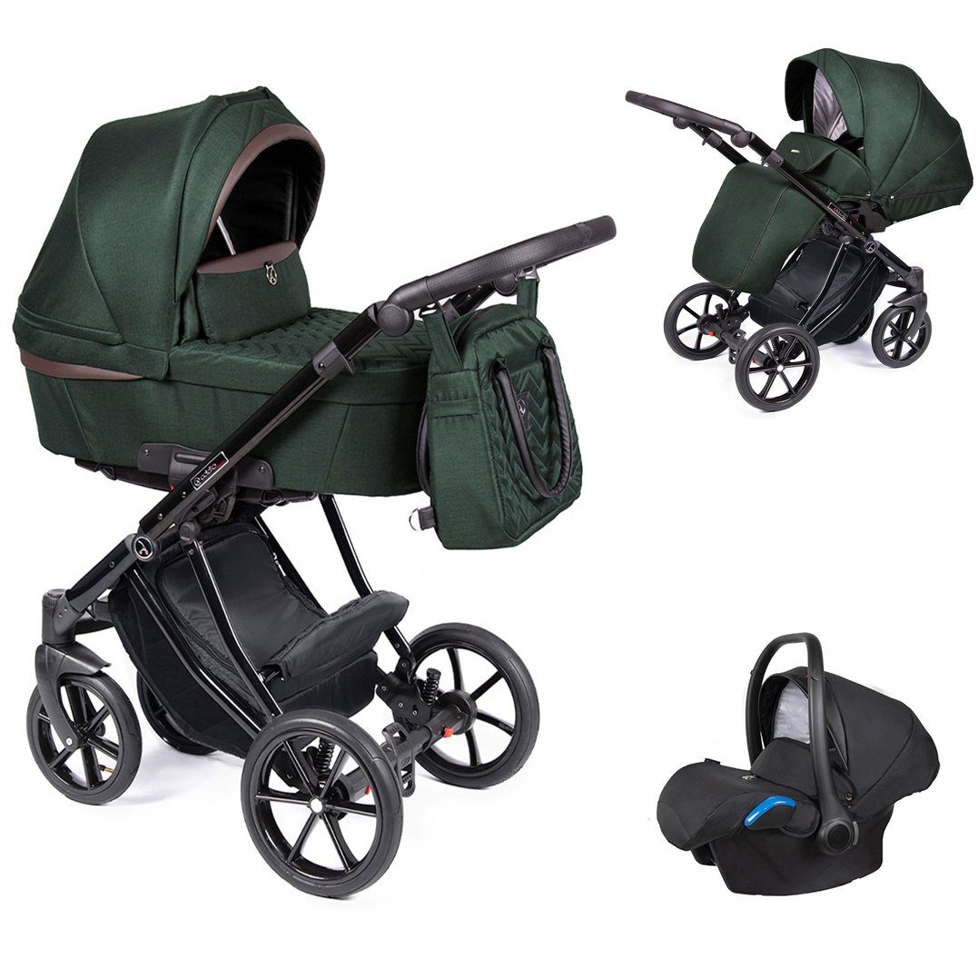 babies-on-wheels Kombi-Kinderwagen 3 in 1 Kinderwagen-Set Dante - 13 Teile - in 16 Farben Tannengrün = Gestell schwarz