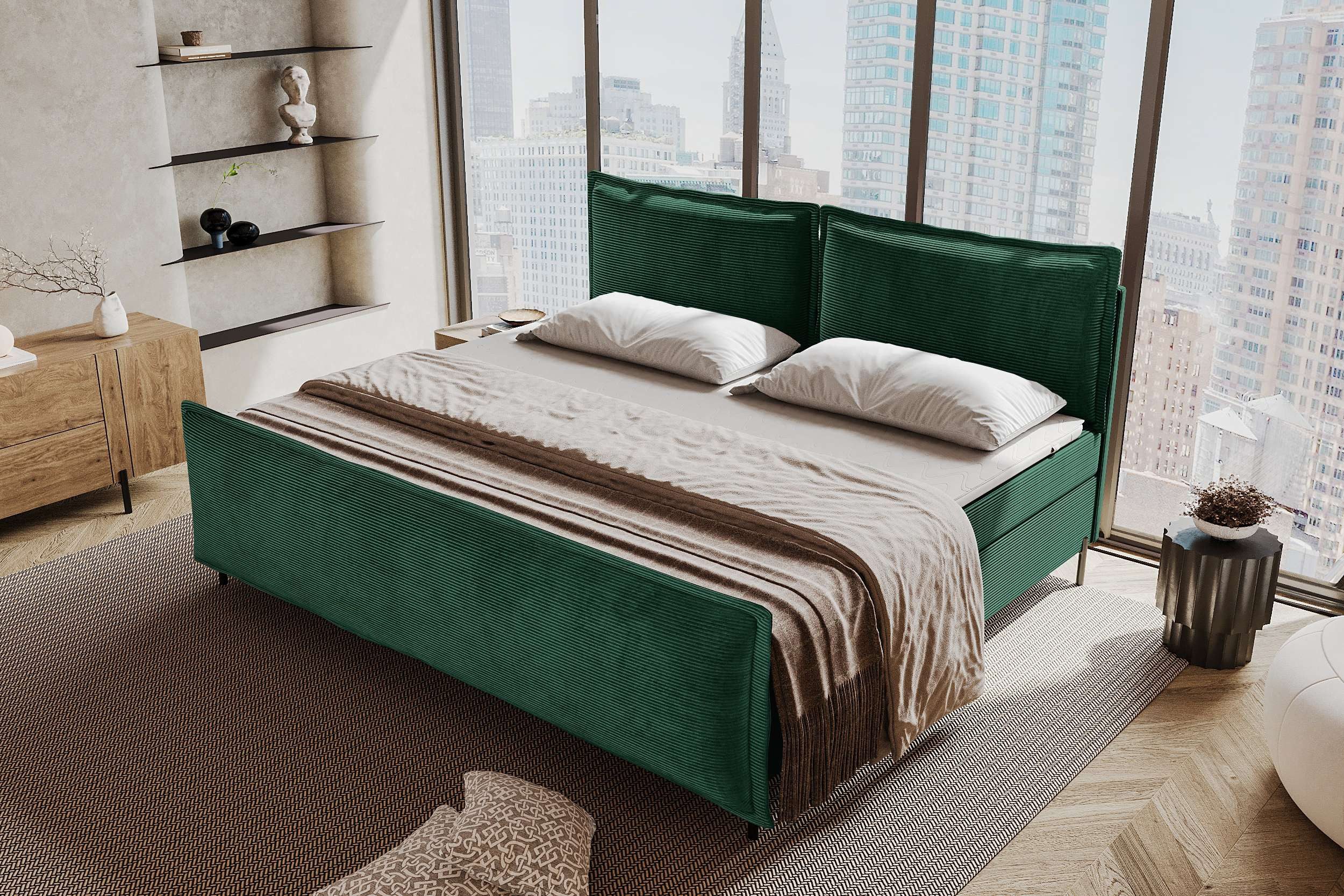 99rooms Boxspringbett Vero Plus Familienbett (Schlafzimmerbett, Bett), 220/240/260x200 cm, in Cord POSO, mit BFK-Matratze, Bettkasten