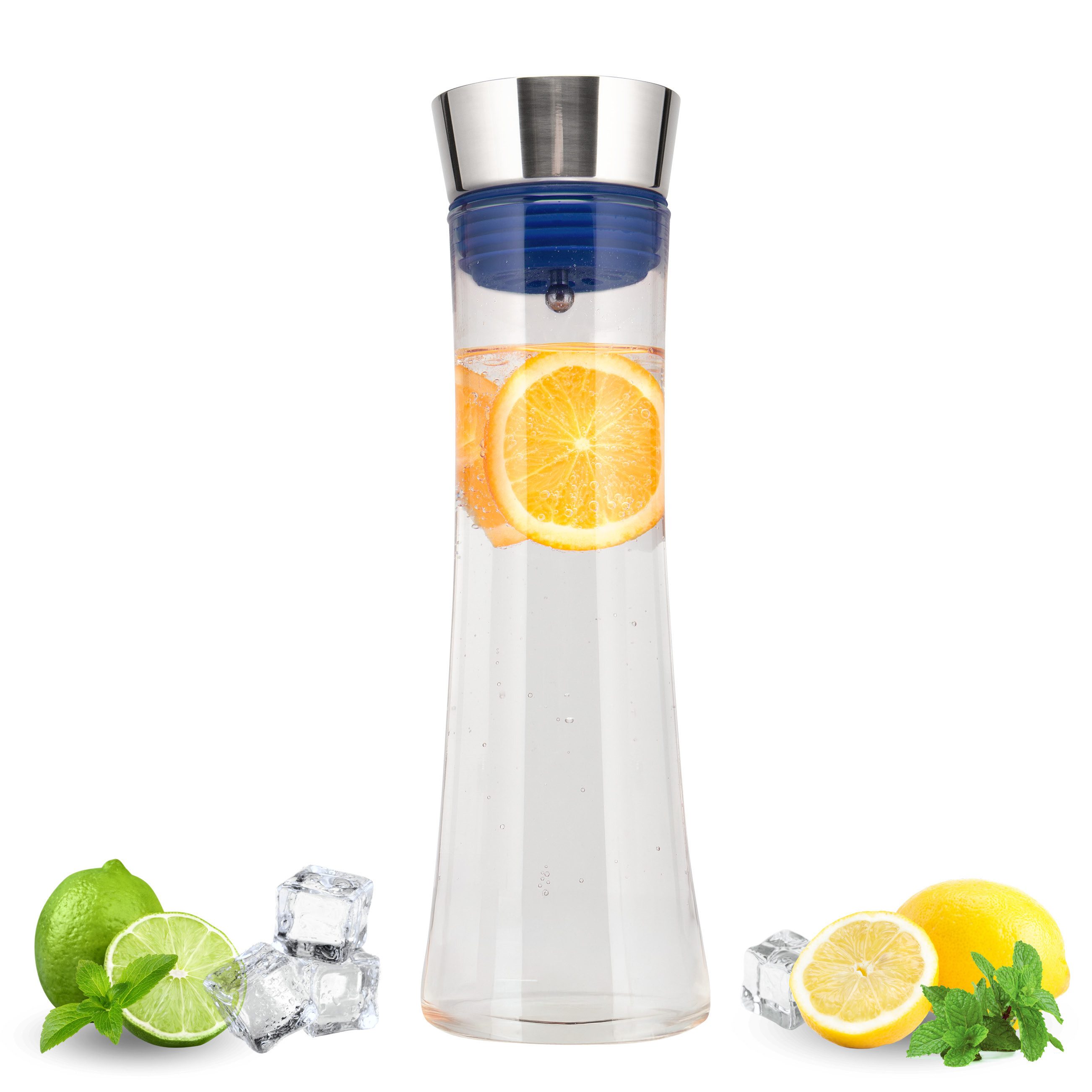 bremermann Karaffe Glaskaraffe CAROLA mit Silikonfuß - Deckel zerlegbar - 1 Liter, blau