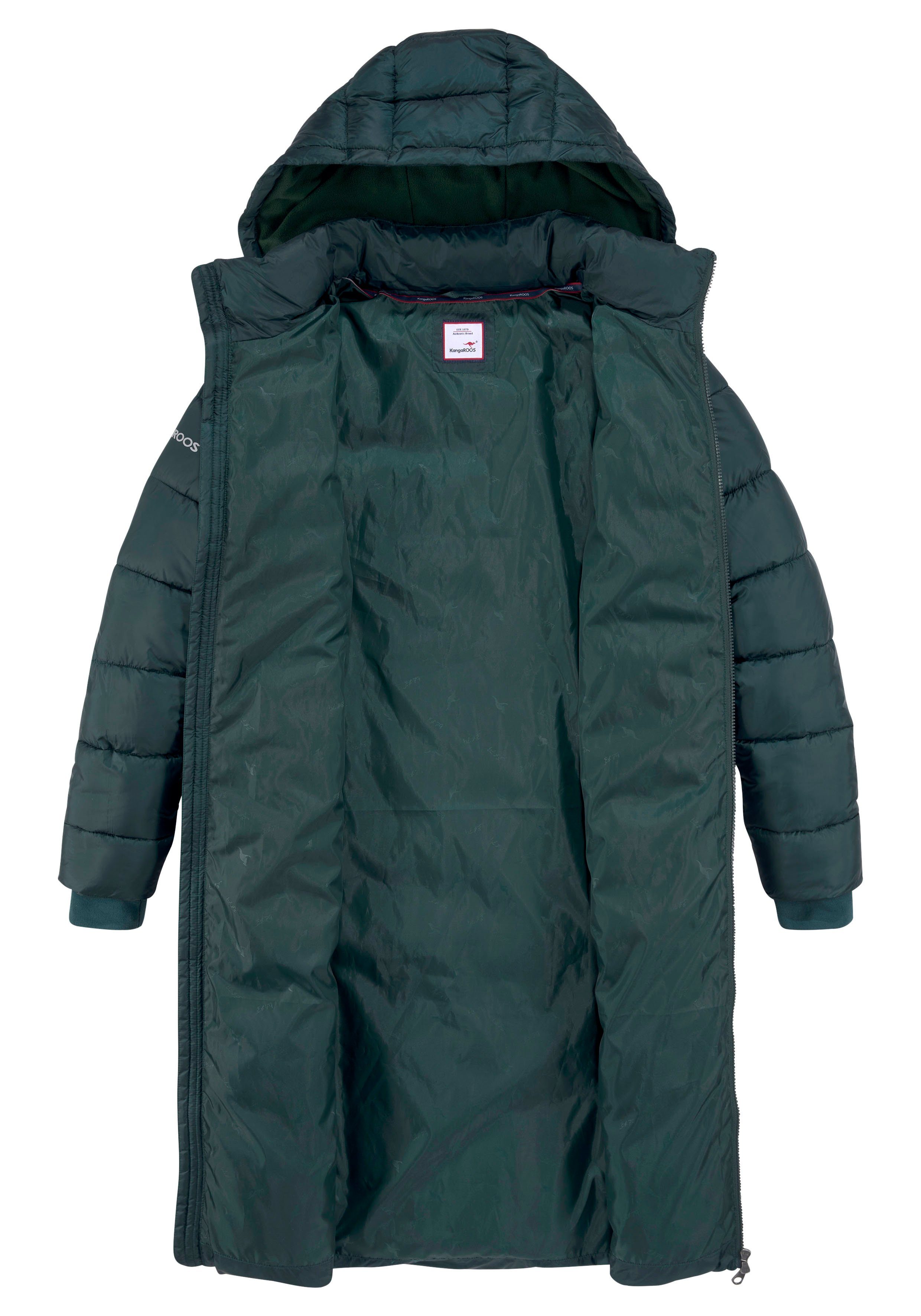 KangaROOS Steppmantel mit abnehmbarer (Jacke Kapuze Material) nachhaltigem aus darkgreen
