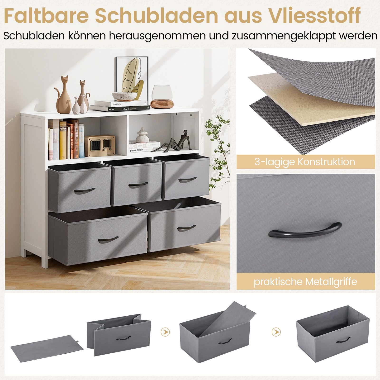 COSTWAY Sideboard, mit 5 klappbaren Schubladen günstig online kaufen