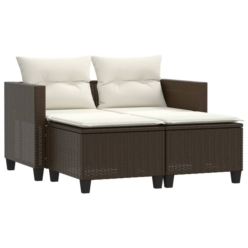 vidaXL Gartenliege Gartenliege Lounge Doppelliege 2er Liege mit Hockern Braun Polyrattan