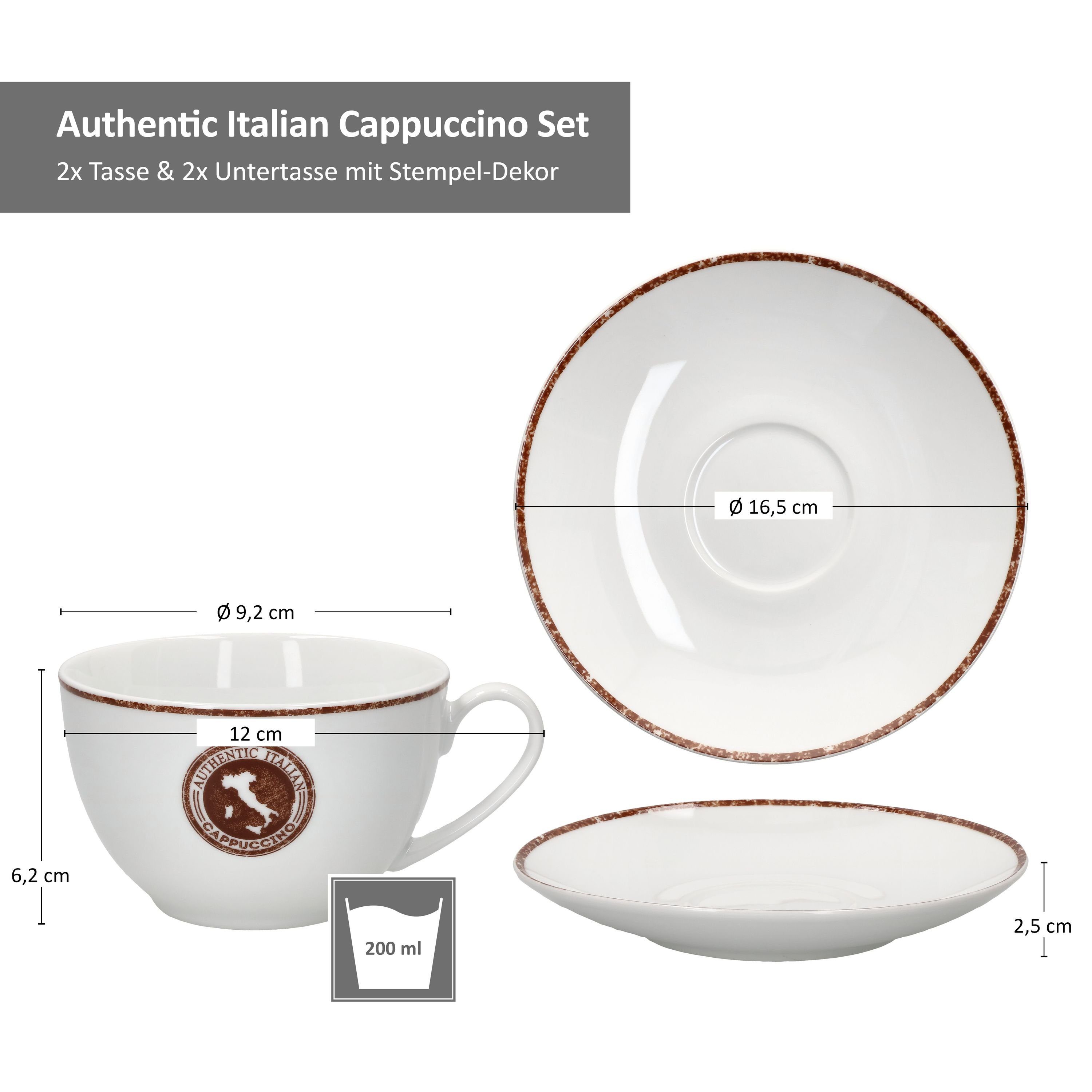 Ritzenhoff & Cappuccinotasse Set Untertasse + Becher Breker Authentic Italian Cappuccino 4tlg